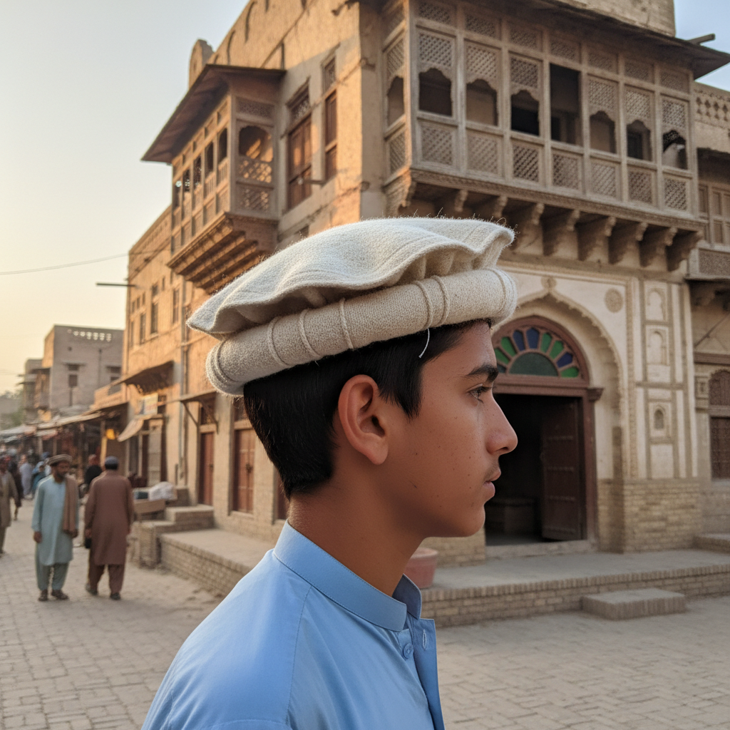 Side profile with white Chitrali hat